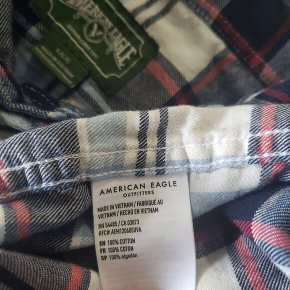 American Eagle Mens Blue Plaid‎ Button-Up Long Sleeve Shirt Size Large Cotton - Picture 5 of 6
